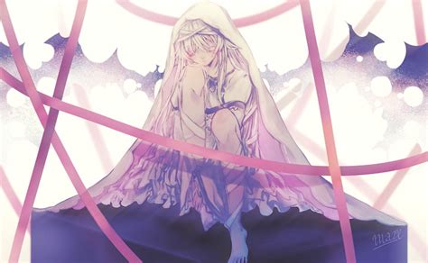 Anime Girl White Hair Bandages Closed Eyes Sit Anime Hd Wallpaper