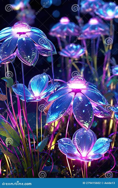Bioluminescent Flower Garden Glowing Floral Blue And Purple Neon