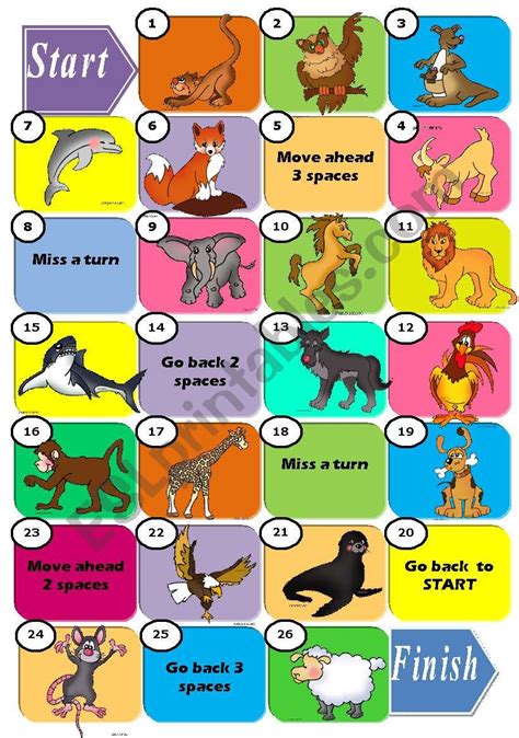 Animals Board Game Esl Worksheet By Macomabi