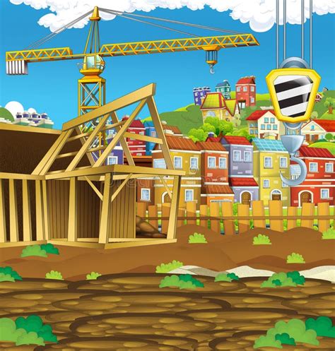 Cartoon Scene Of Construction Site For Different Usage Illustration For