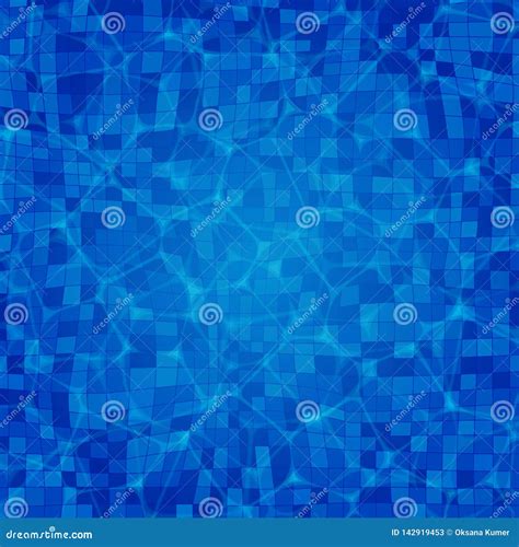 Vector Swimming Pool With Blue Tile On Bottom And Caustic Ripple On Water Top View Illustration