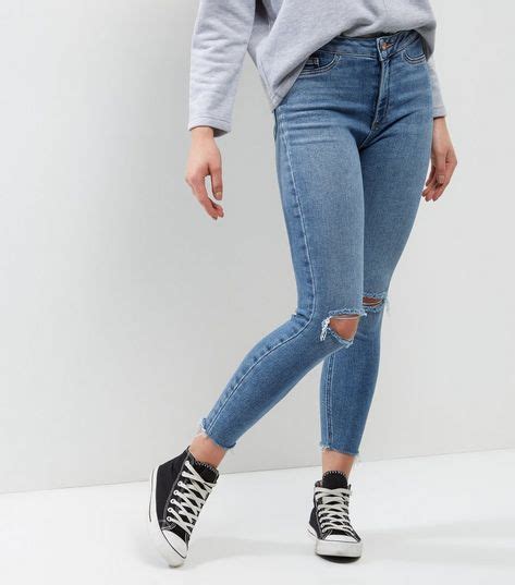 Petite Blue Ripped Knee Ankle Grazer Skinny Jeans New Look Clothes