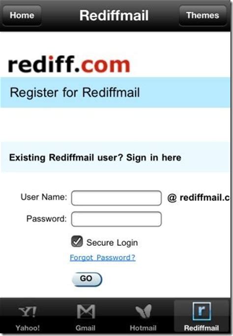 Enter your rediffmail user password in the second field box. iPhone Email Client to Access Yahoo, Gmail, Outlook ...