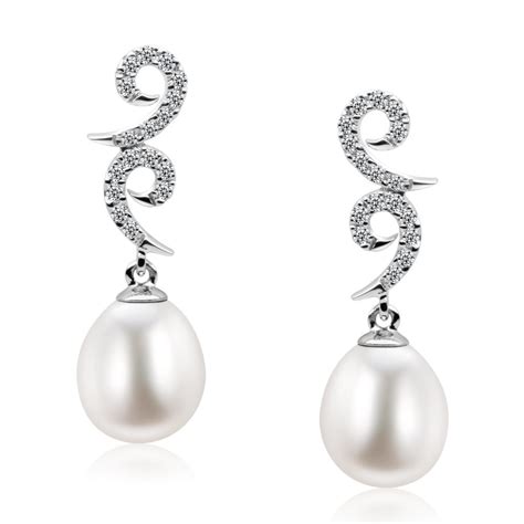 9mm Short Drop Fw Pearl Cz Earring Inspiring Pearls
