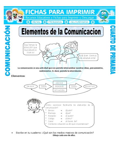 Ficha Elementos De La Comunicacion Para Cuarto De Primaria Pdf