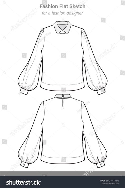 Blouse Fashion Flat Technical Drawing Template Blouse Illustration