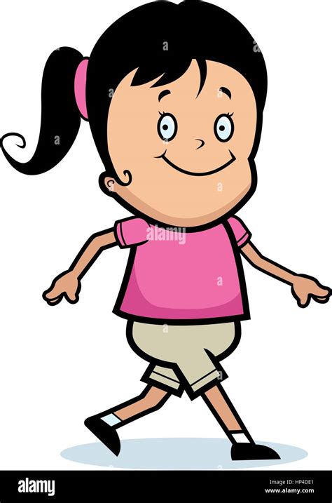A Happy Cartoon Girl Walking And Smiling Stock Vector Image And Art Alamy