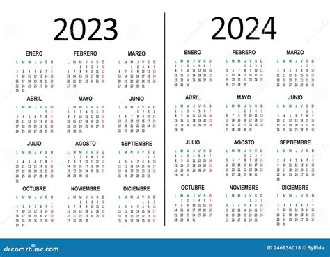 Calendario Español 2023 2024 Años La Semana Comienza El Lunes Vector