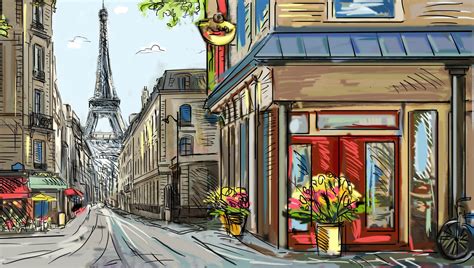 Eiffel Tower Painting Paris Street Flower Bike Hd Wallpaper