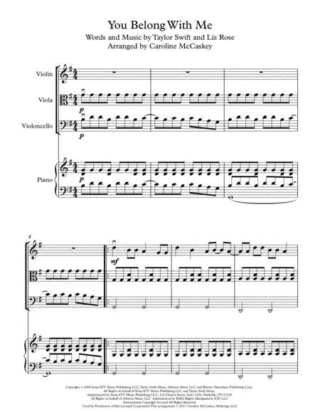 You Belong With Me Piano Quartet Violin Viola And Cello By Taylor