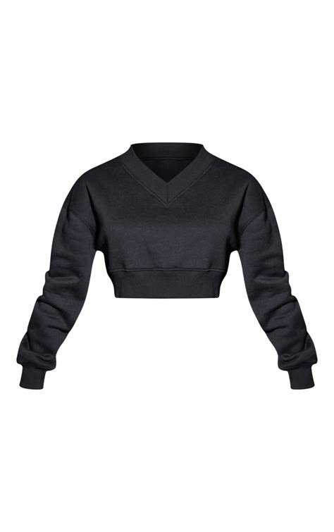 Petite Black V Neck Cropped Sweater Petite Prettylittlething Usa
