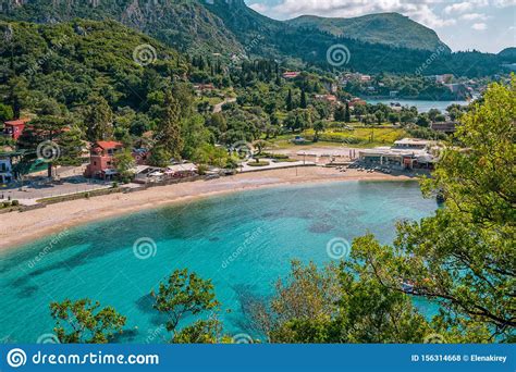 Beautiful Landscape With Sealagoon Mountains And Cliffs Beach And Houses Stock Photo Image
