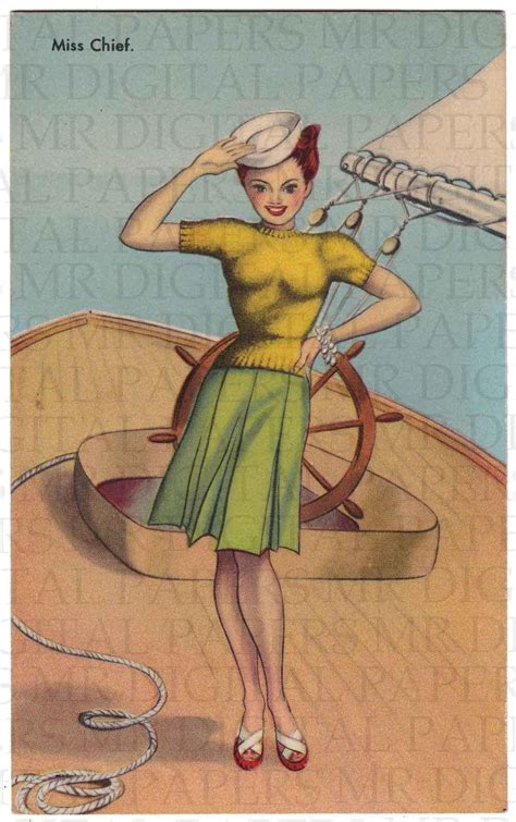 Miss Chief Navy Pin Up Girl Nautical Wwii Risque Postcard B