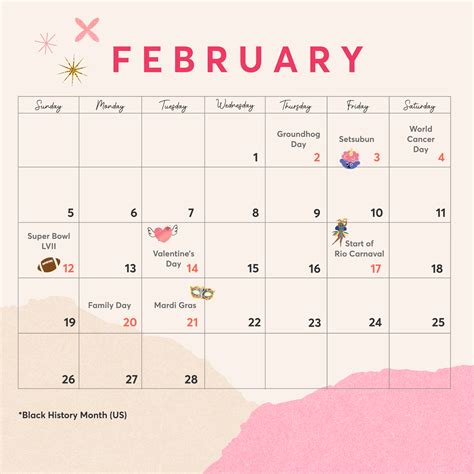 February Holiday Calendar 2023 Piccollage