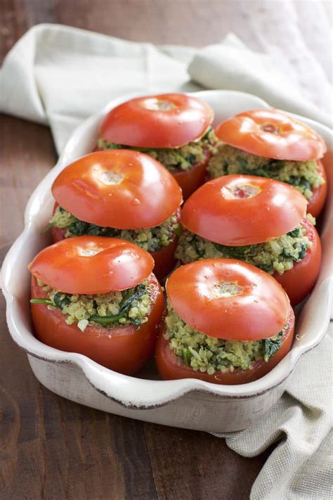 Pesto Spinach Quinoa Stuffed Tomatoes