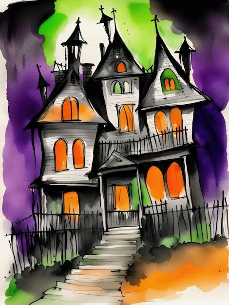 7000 Watercolor Haunted House Pictures