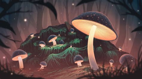 Hd Wallpaper Fantasy Mushrooms Light Forest Art