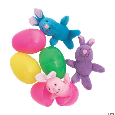 4 Bright Stuffed Bunny Filled Plastic Easter Eggs 12 Pc Oriental