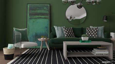 Modern Monochromatic Emerald Living Room Minimalist Style Living Room Design Ideas