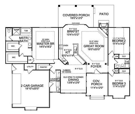 3 Bedroom Birchlane Single Story Cottage Craftsman House Floor Plan