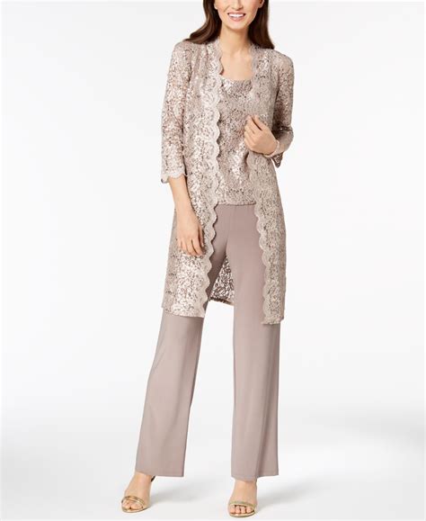R And M Richards 3 Pc Sequined Lace Pantsuit And Jacket Macys