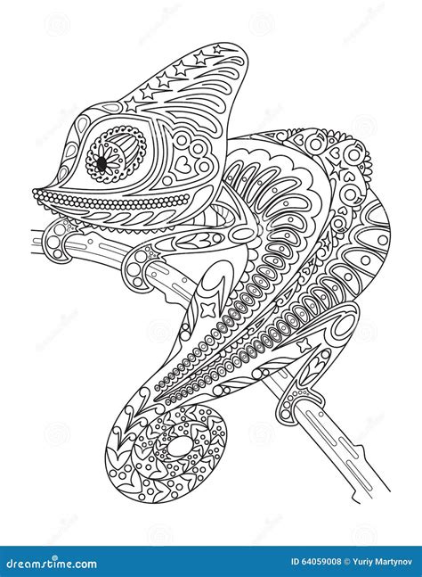 Chameleon Coloring Book Illustration Black And White Lines