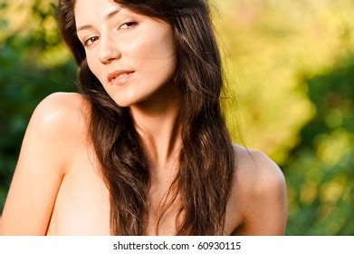 Portrait Charming Woman Naked Shoulders Against Stock Photo 60930115