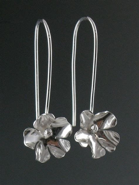 Sterling Silver Long Flower Earrings Handmade Etsy