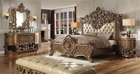 Antique Gold And Brown Cal King Bedroom Set 6pcs Traditional Homey Design