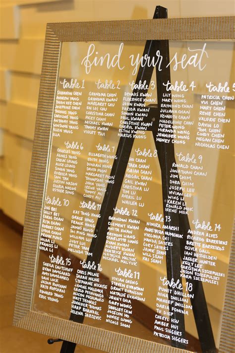 Hand lettered glass seating chart | Hand Lettered Love by ...