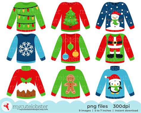 Christmas Ugly Sweaters Clipart Vector Set Instant Uk