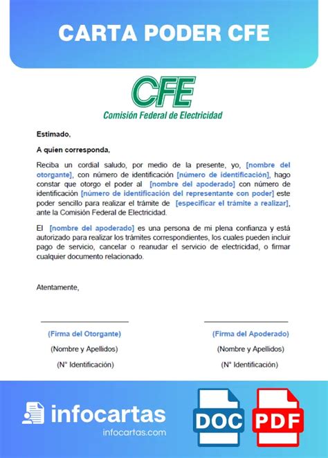 Carta Poder CFE Formato Word Y PDF