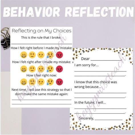 Behavior Reflection And Apology Sheet Etsy