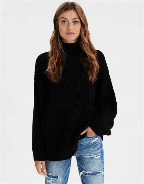Ae Mock Neck Oversized Sweater Sweaters Oversized Oversized Black