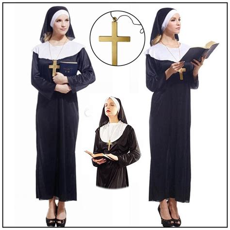 Buy Cosplay Costumes Woman Nun Cosplay Headscarf Cross Robe For Stage