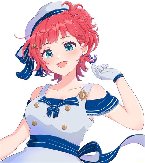 Safebooru 1girl Anchor Earrings Asahina Akane Nijisanji Bangs Bare Shoulders Blue Bow Blue