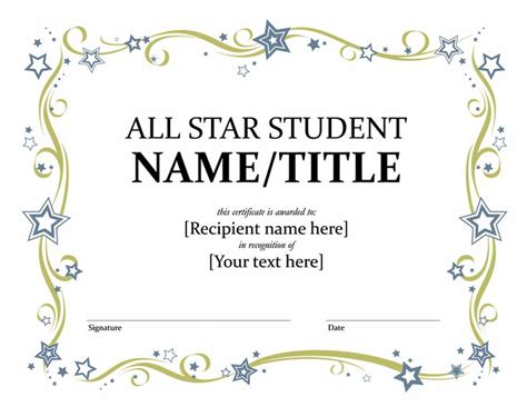 Star Certificate Templates Free Templates Example Templates