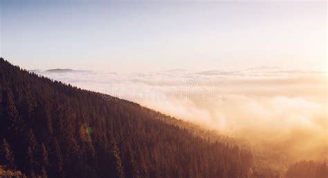 Scenic Image Of Misty Valley Locations Carpathian National Park