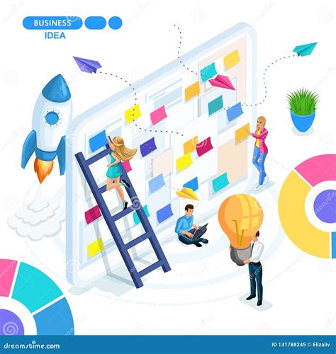 Isometric Business Concept Planning Creating Business Ideas Young