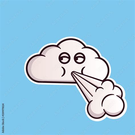 Cloud Emoticon Blowing Wind Cute Vector Emoji Editable Sticker In Eps Vector De Stock