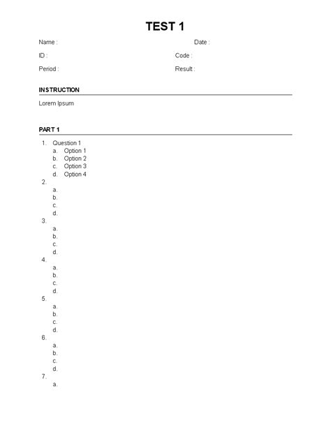 Multiple Choice Template Free Free Printable Templates