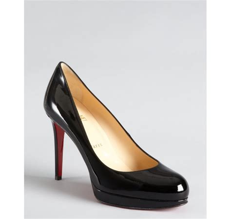 Christian Louboutin Black Patent Leather Round Toe Platform Pumps In