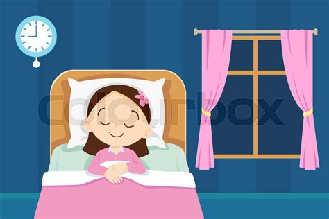 Cute Girl Sleep In Bed Room Stock Vector Colourbox