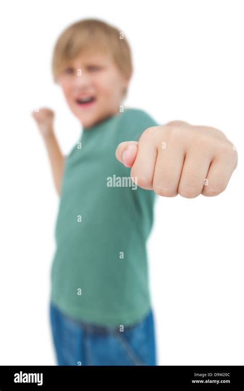 Blonde Boy Punching Stock Photo Alamy