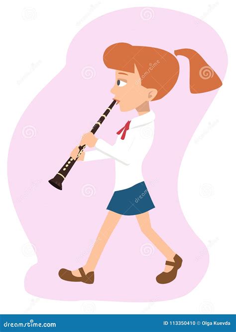 Girl Walking And Playing Clarinet Cartoon Stock Vector Illustration