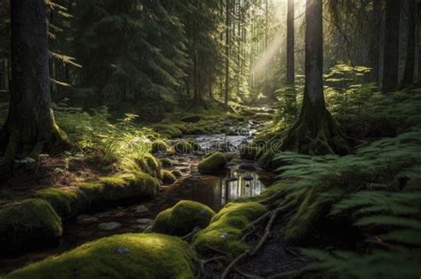 Serene Forest With Swaying Trees And Sun Rays Stock Illustration