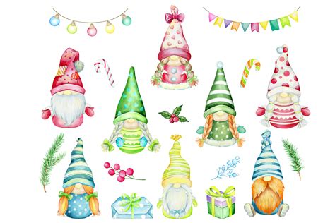 Christmas Gnome Clipart Watercolor Scandinavian Cute Gnomes And Holid