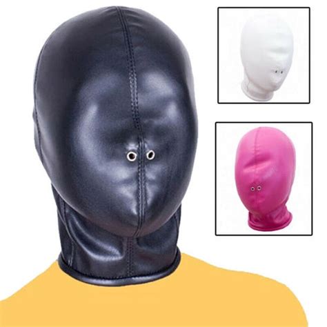 Pu Leather Hood Unisex Sm Mask Perforated Eyes With Nostril Latex