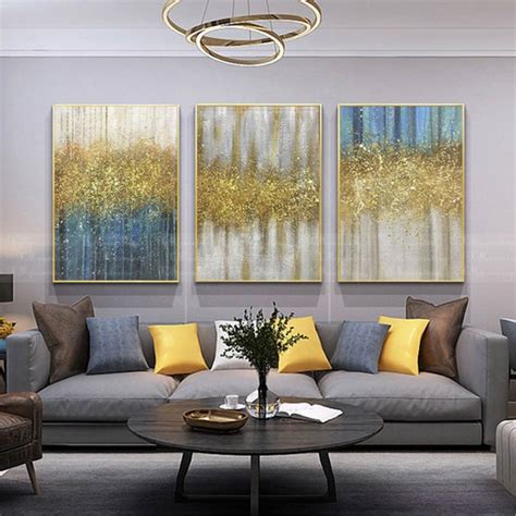 3 Pieces Gold Art Abstract Painting Canvas Wall Art Pictures Etsy