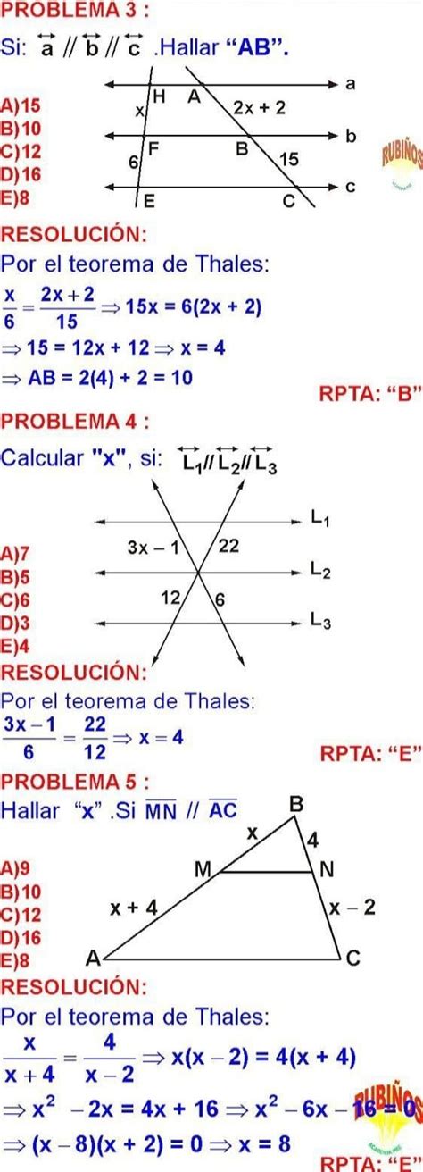 Teorema De Thales Ejemplos Y Ejercicios Resueltos Teoremadethales